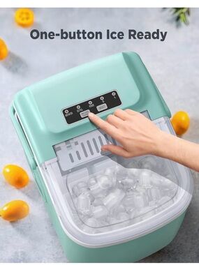 Compact One-Button Ice Maker in Mint Green